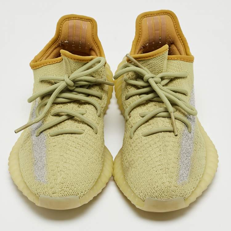 Pre Owned Yeezy x Adidas Yellow Knit Fabric Boost 350 V2 Marsh Sneakers Size 38