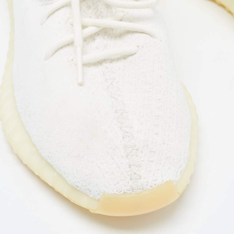 Pre Owned Yeezy x Adidas White Knit Fabric Boost 350 V2 Cream Sneakers Size 46 2/3
