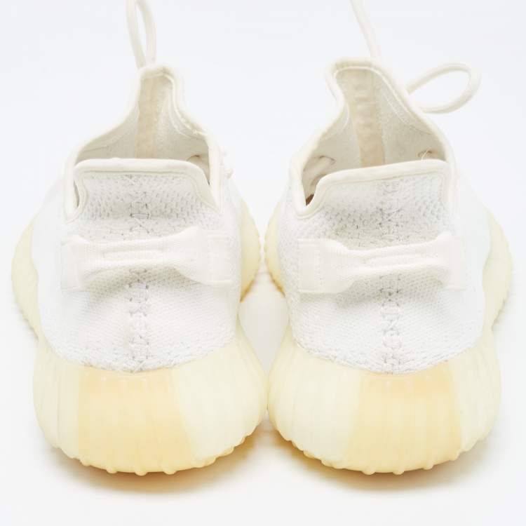 Pre Owned Yeezy x Adidas White Knit Fabric Boost 350 V2 Cream Sneakers Size 46 2/3