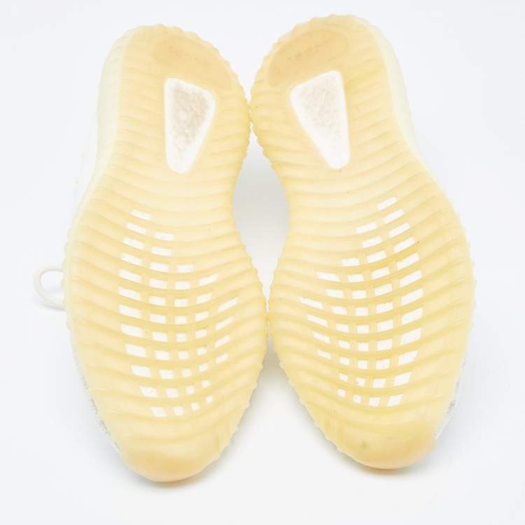 Pre Owned Yeezy x Adidas White Knit Fabric Boost 350 V2 Cream Sneakers Size 46 2/3