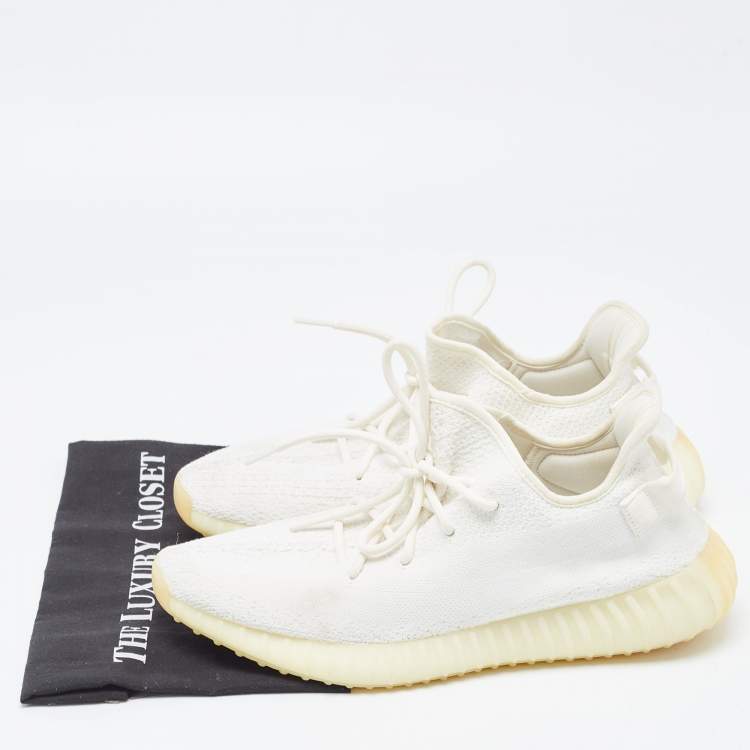 Pre Owned Yeezy x Adidas White Knit Fabric Boost 350 V2 Cream Sneakers Size 46 2/3
