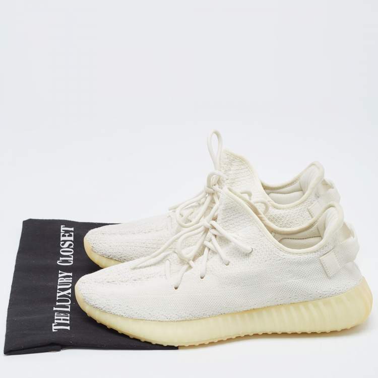 مملوكة مسبقًا Yeezy x Adidas White Knit Fabric Boost 350 V2 Cream Sneakers Size 46