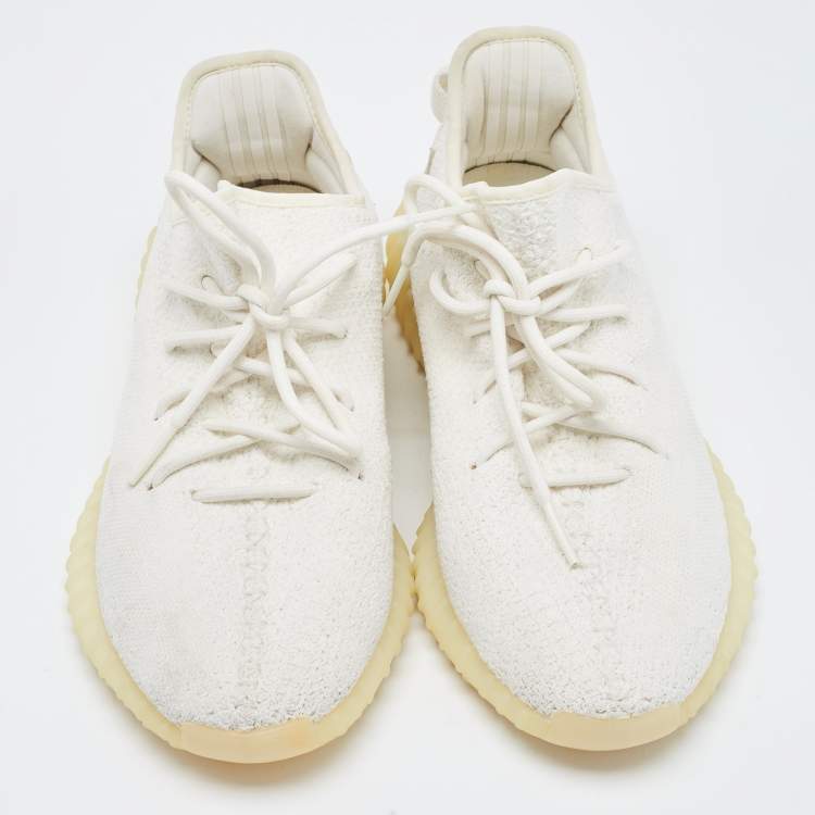 مملوكة مسبقًا Yeezy x Adidas White Knit Fabric Boost 350 V2 Cream Sneakers Size 46