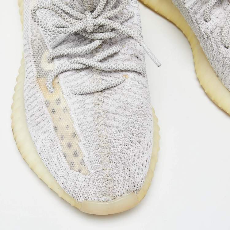 Pre Owned Yeezy x Adidas White/Grey Knit Fabric Boost 350 V2 Static Reflective Sneakers Size 46