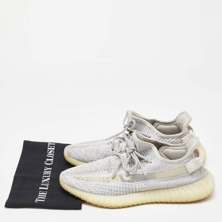 Pre Owned Yeezy x Adidas White/Grey Knit Fabric Boost 350 V2 Static Reflective Sneakers Size 46