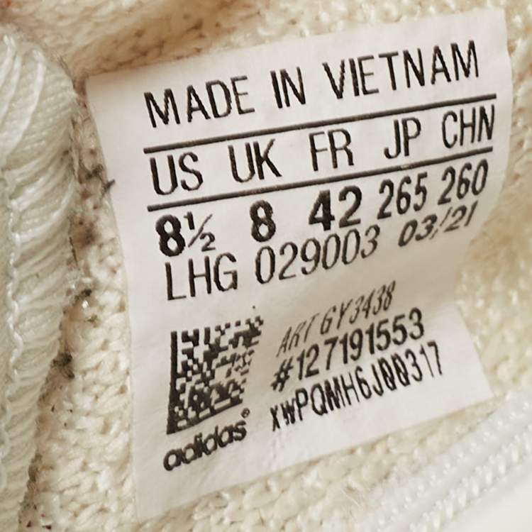 Pre Owned Yeezy x adidas Cream Cotton Knit Fabric Boost 350 V2 Triple White Sneakers Size 42