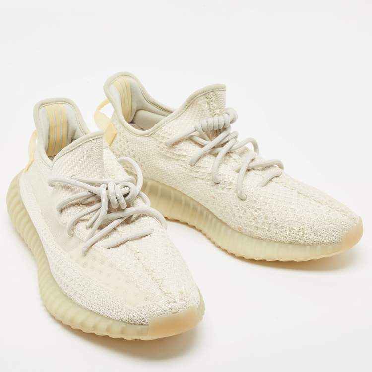 Pre Owned Yeezy x Adidas White Knit Fabric Boost 350 V2 Light Sneakers Size 47 1/3