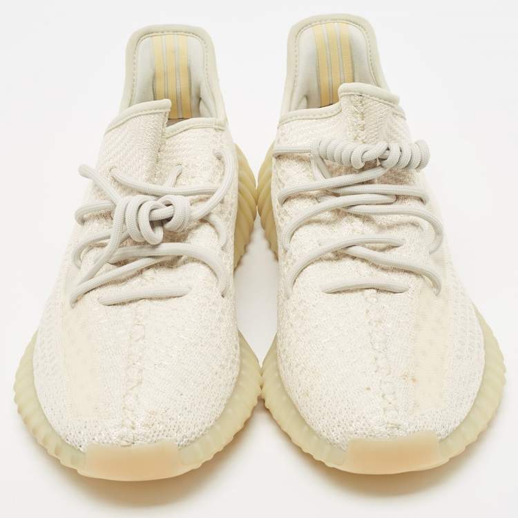 Pre Owned Yeezy x Adidas White Knit Fabric Boost 350 V2 Light Sneakers Size 47 1/3