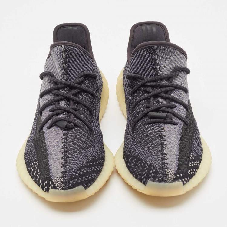 Pre Owned Yeezy x Adidas Black Knit Fabric Boost 350 V2 Carbon Sneakers Size 47 1/3