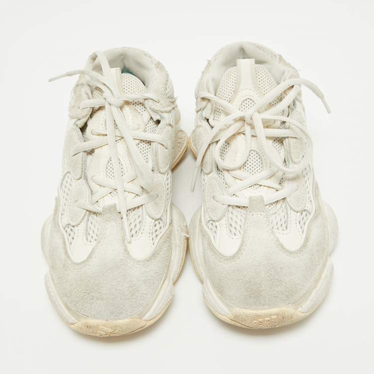 Pre Owned Yeezy x Adidas White Suede and Mesh Boost 500 Bone White Sneakers Size 36 2/3