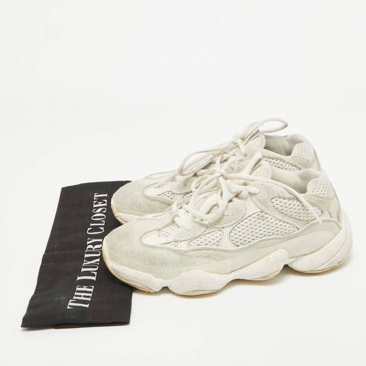 Pre Owned Yeezy x Adidas White Suede and Mesh Boost 500 Bone White Sneakers Size 36 2/3