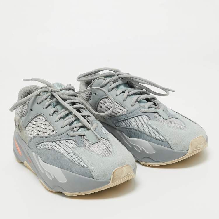 Pre Owned Yeezy x Adidas Grey/Blue Suede and Mesh Boost 700 Inertia Sneakers Size 40 2/3 