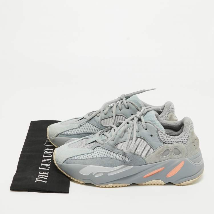 Pre Owned Yeezy x Adidas Grey/Blue Suede and Mesh Boost 700 Inertia Sneakers Size 40 2/3 