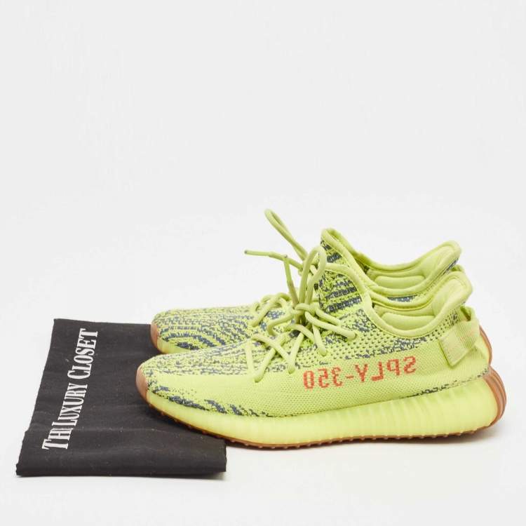 Pre Owned Yeezy x Adidas Yellow/Blue Knit Fabric Boost 350 V2 Semi Frozen Yellow Sneakers Size 40