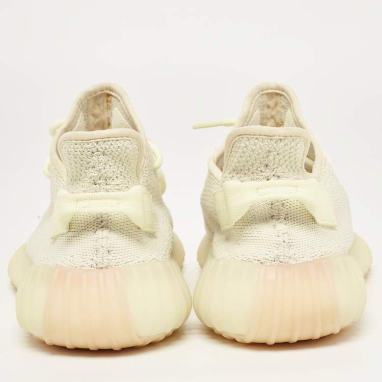 Pre Owned Yeezy x Adidas Light Yellow Knit Fabric Boost 350 V2 Butter Sneakers Size 42 2/3