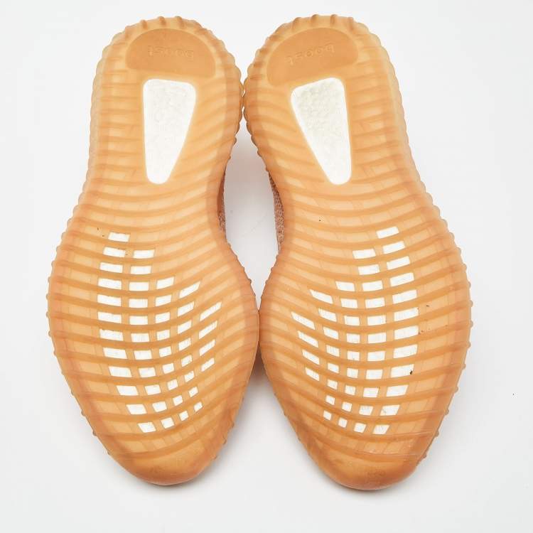 Pre Owned Yeezy x Adidas Orange Knit Fabric Boost 350 V2 Clay Sneakers Size 46