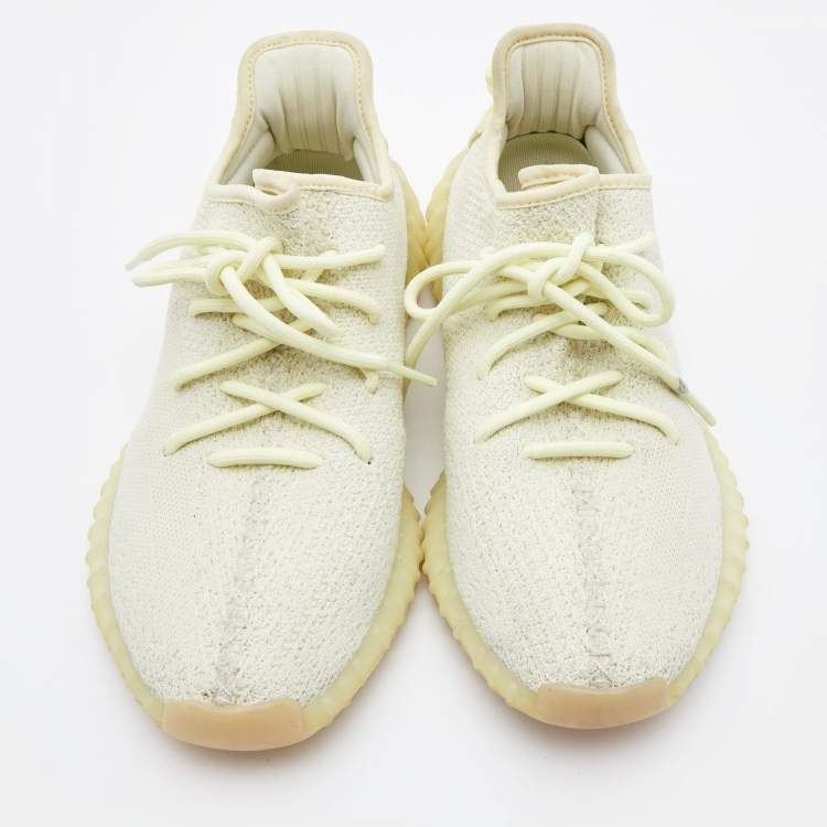 Pre Owned Yeezy x Adidas Light Yellow Knit Fabric Boost 350 V2 Butter Sneakers Size 41 1/3
