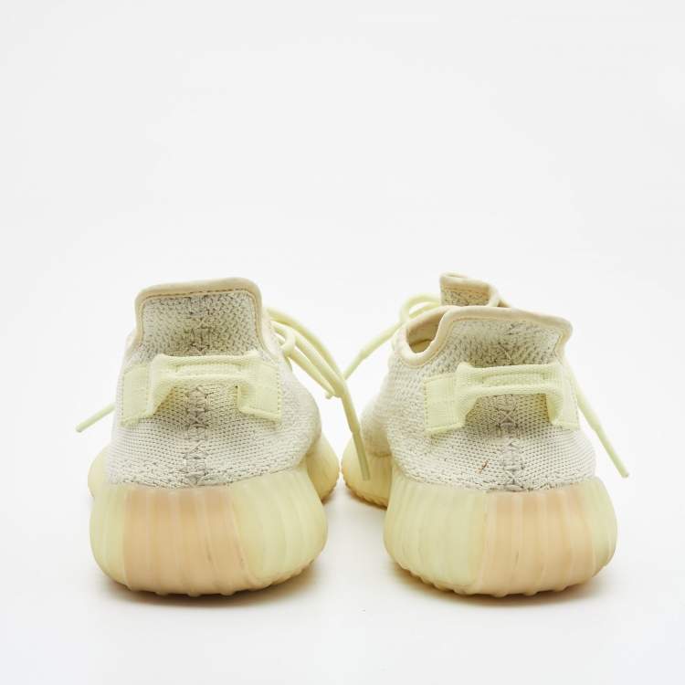 Pre Owned Yeezy x Adidas Light Yellow Knit Fabric Boost 350 V2 Butter Sneakers Size 41 1/3