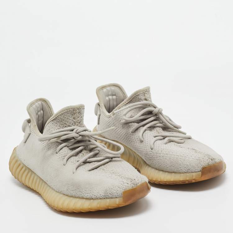 Pre Owned Yeezy x Adidas Grey Knit Fabric Boost 350 V2 Sesame Sneakers Size 45 1/3