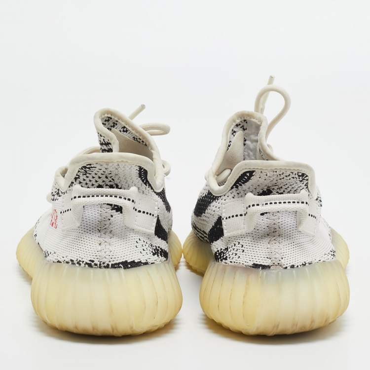 Pre Owned Yeezy x Adidas White/Black Knit Fabric Boost 350 V2 Zebra Sneakers Size 41 1/3