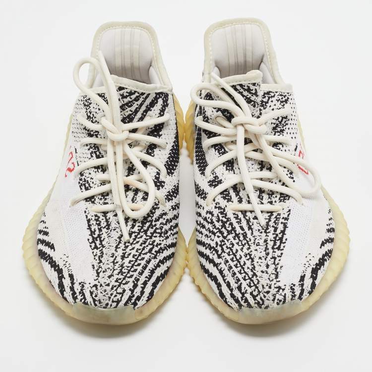 Pre Owned Yeezy x Adidas White/Black Knit Fabric Boost 350 V2 Zebra Sneakers Size 41 1/3