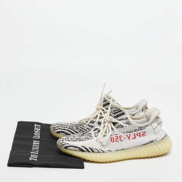 Pre Owned Yeezy x Adidas White/Black Knit Fabric Boost 350 V2 Zebra Sneakers Size 41 1/3