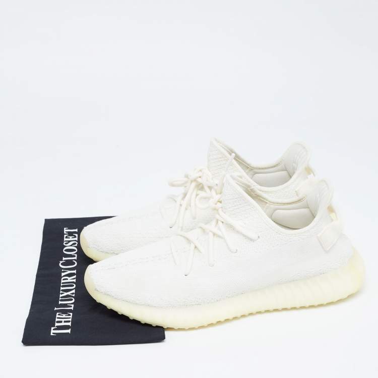 Pre Owned Yeezy x Adidas White Knit Fabric Boost 350 V2 Cream Sneakers Size 46 2/3