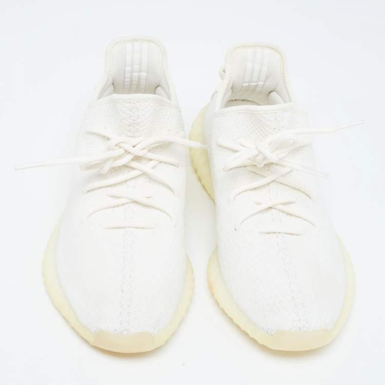 Pre Owned Yeezy x Adidas White Knit Fabric Boost 350 V2 Cream Sneakers Size 46 2/3