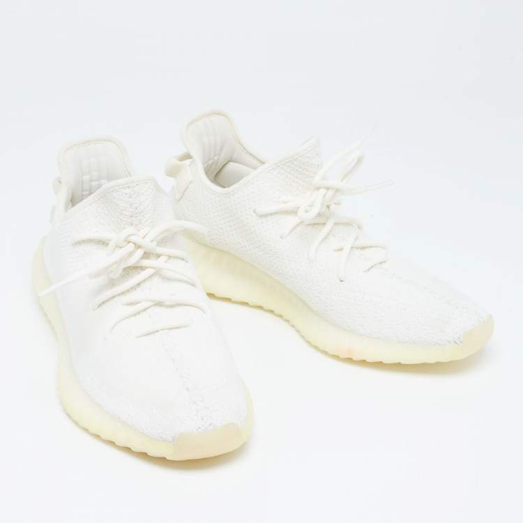 Pre Owned Yeezy x Adidas White Knit Fabric Boost 350 V2 Cream Sneakers Size 46 2/3