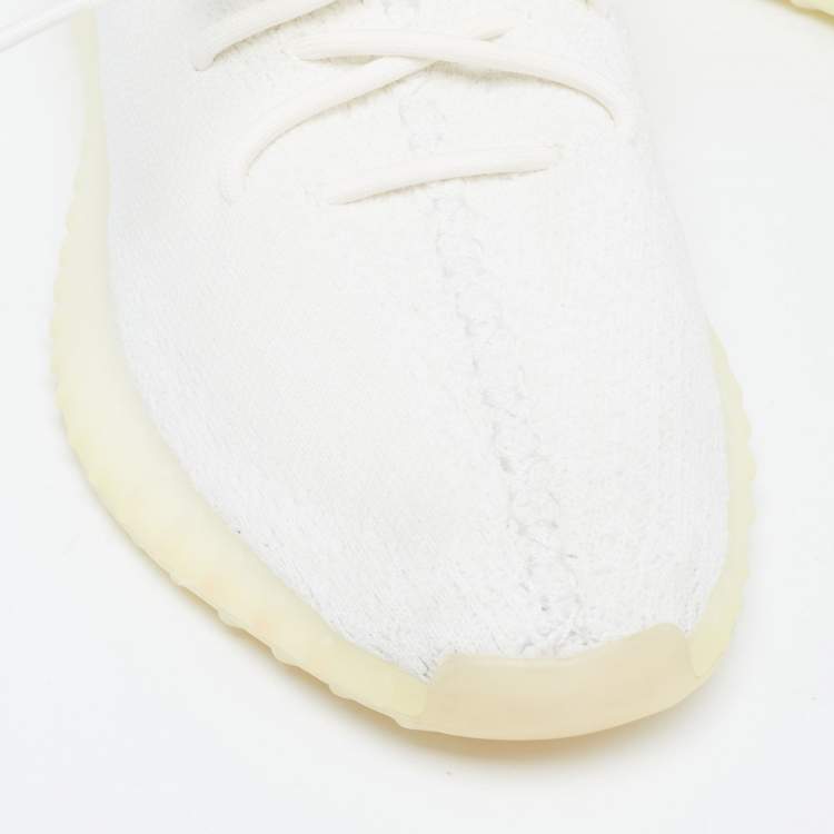 Pre Owned Yeezy x Adidas White Knit Fabric Boost 350 V2 Cream Sneakers Size 46 2/3