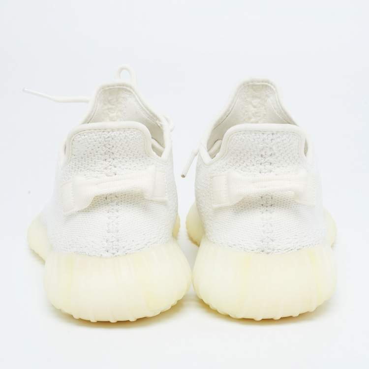 Pre Owned Yeezy x Adidas White Knit Fabric Boost 350 V2 Cream Sneakers Size 46 2/3
