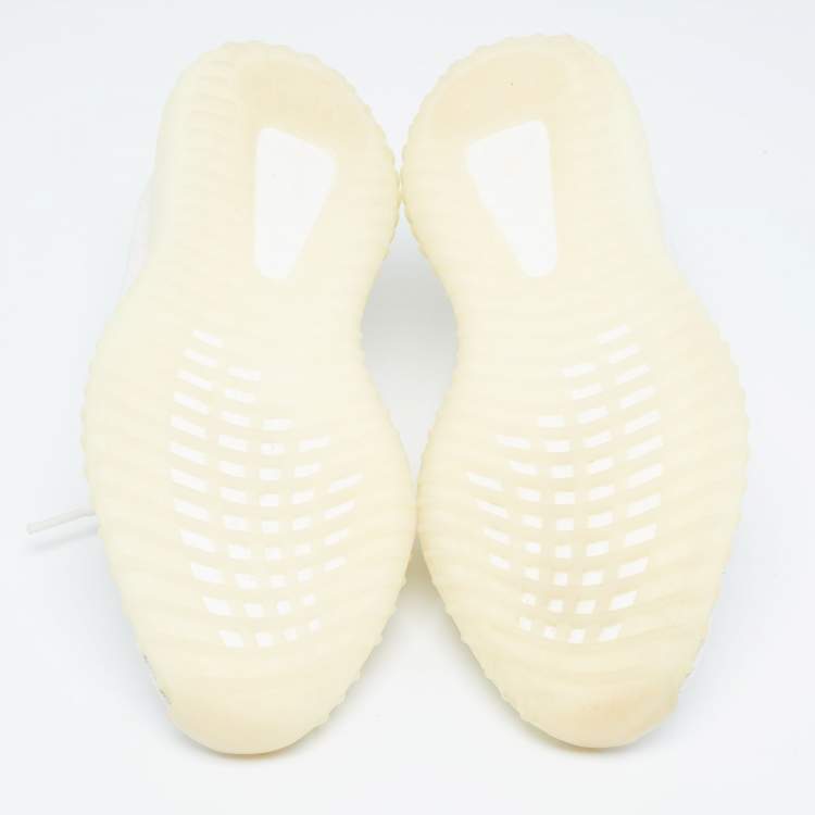 Pre Owned Yeezy x Adidas White Knit Fabric Boost 350 V2 Cream Sneakers Size 46 2/3