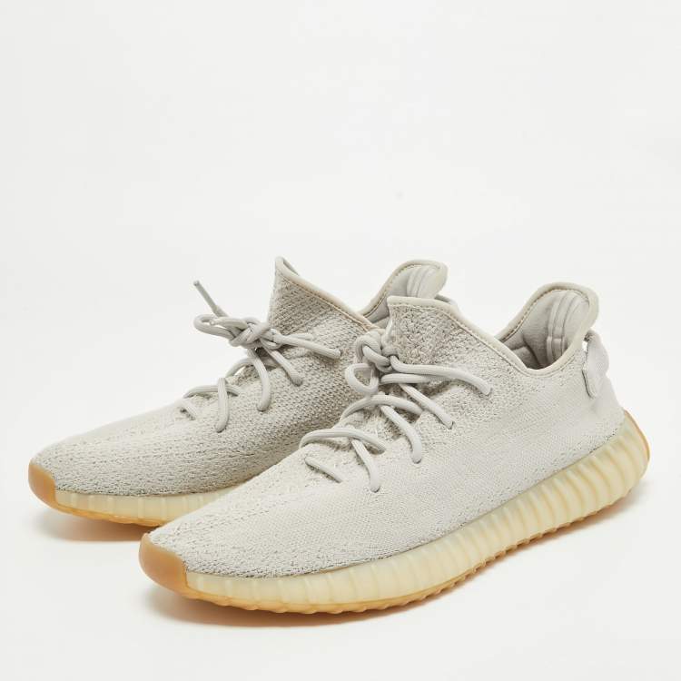 Pre Owned Yeezy x Adidas Grey Knit Fabric Boost 350 V2 Sesame Sneakers Size 46 2/3