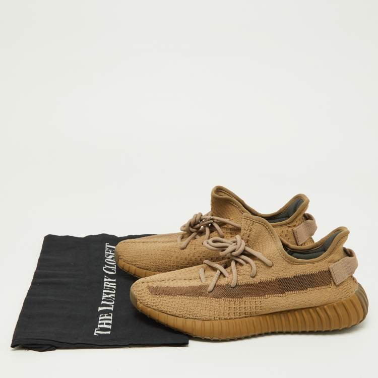 Pre Owned Yeezy x Adidas Brown Knit Fabric Boost 350 V2  Earth Sneakers Size 40 2/3