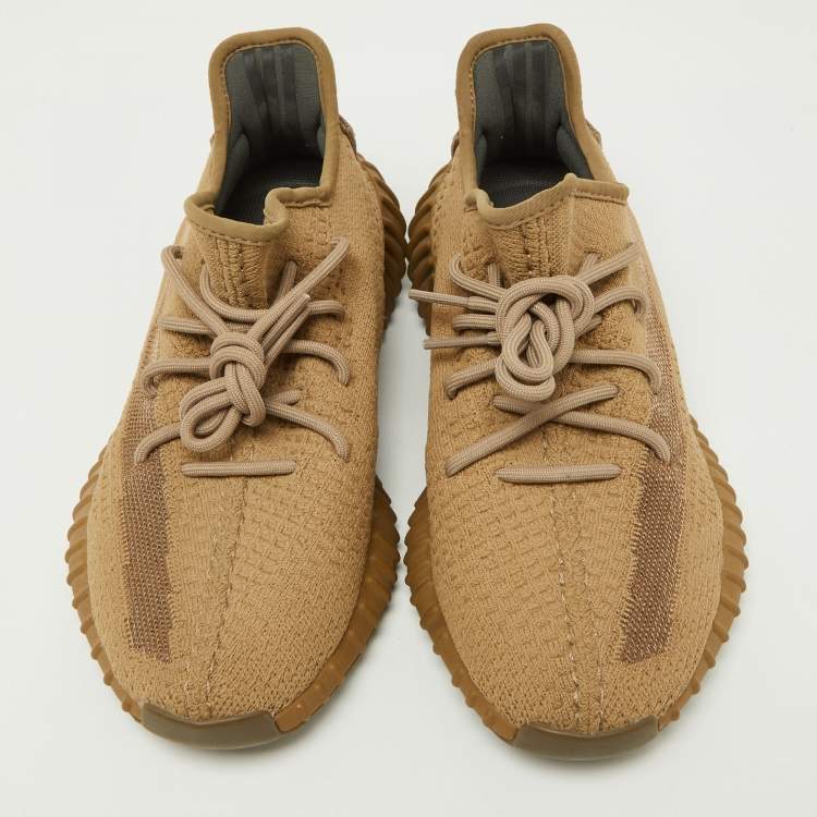 Pre Owned Yeezy x Adidas Brown Knit Fabric Boost 350 V2  Earth Sneakers Size 40 2/3