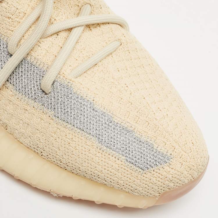 Pre Owned Yeezy x Adidas Beige/Grey Knit Fabric Boost 350 V2 Linen Sneakers Size 41 1/3
