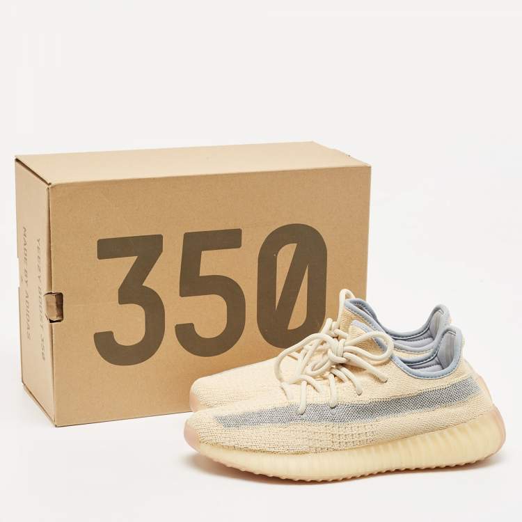Pre Owned Yeezy x Adidas Beige/Grey Knit Fabric Boost 350 V2 Linen Sneakers Size 41 1/3