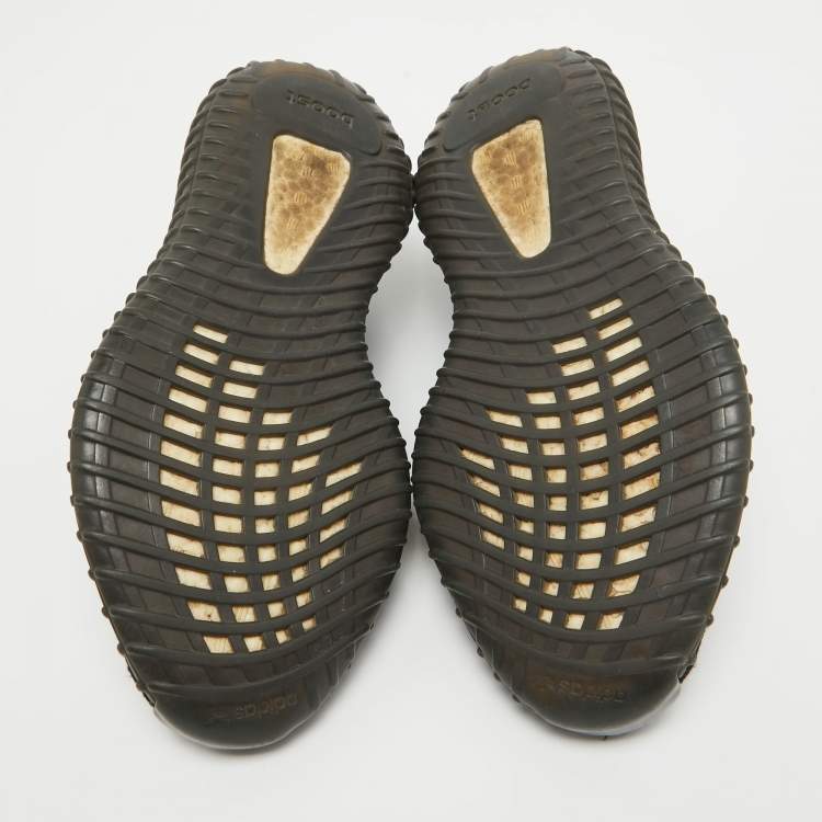 Pre Owned Yeezy x Adidas Black/Green Knit Fabric Boost 350 V2 Core Black Green Sneakers Size 40 2/3
