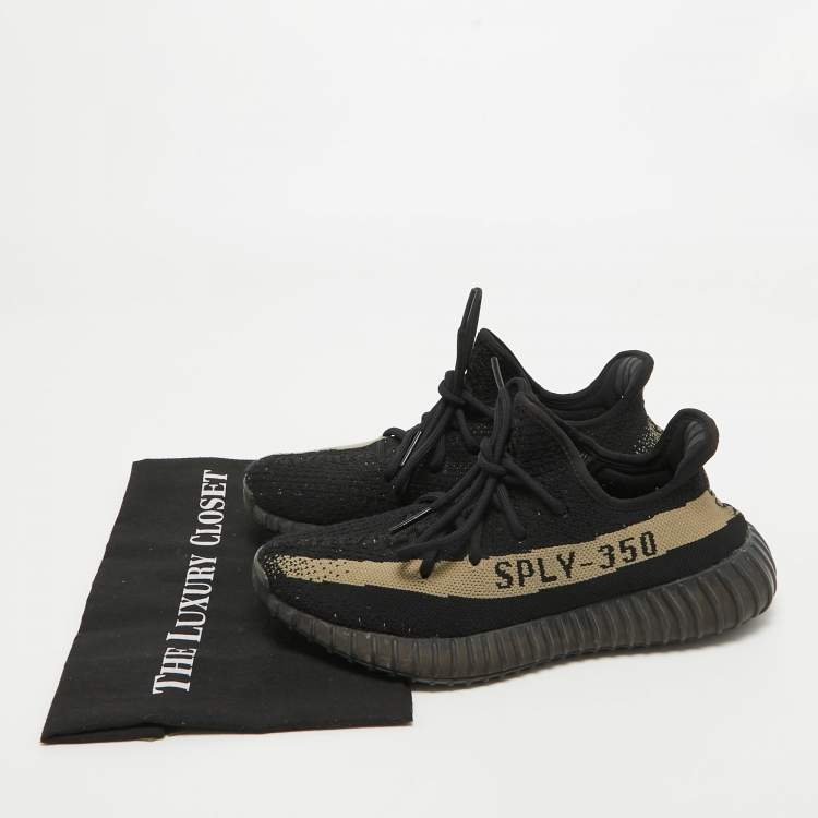 Pre Owned Yeezy x Adidas Black/Green Knit Fabric Boost 350 V2 Core Black Green Sneakers Size 40 2/3