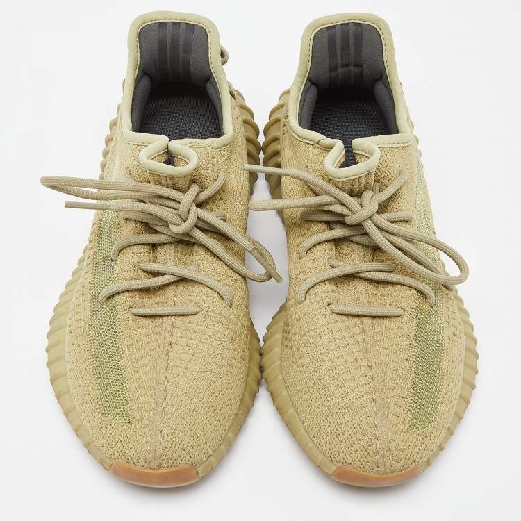 Pre Owned Yeezy x Adidas Green Knit Fabric Boost 350 V2 Sulfur Sneakers Size 42