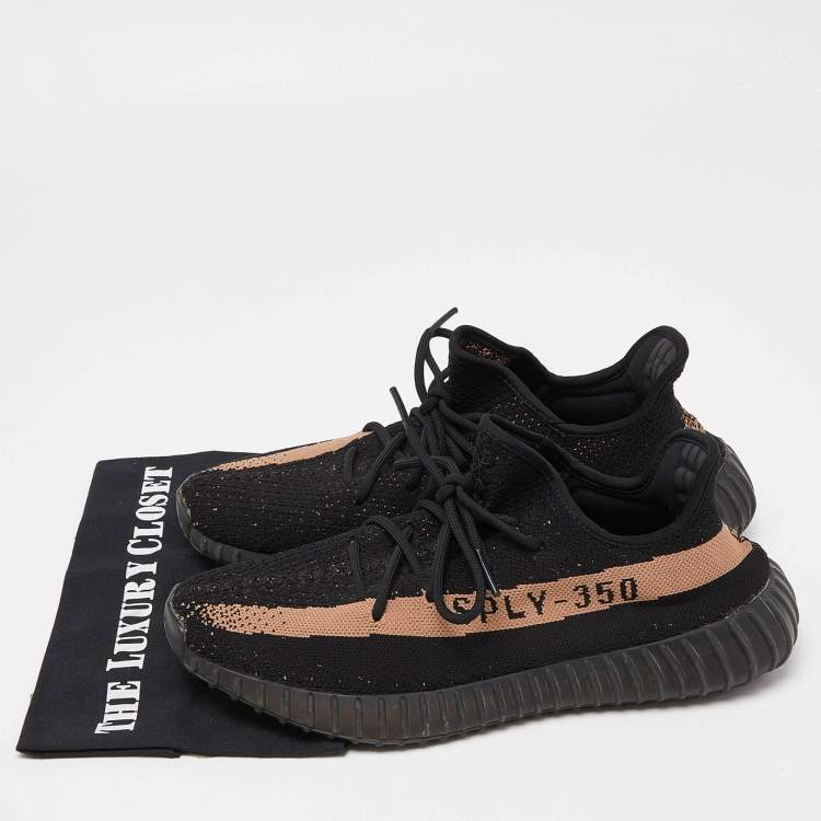 Pre Owned Yeezy x Adidas Black Knit Fabric Boost-350-V2-Core-Black Copper Sneakers Size 44 1/3