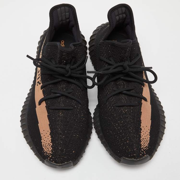 Pre Owned Yeezy x Adidas Black Knit Fabric Boost-350-V2-Core-Black Copper Sneakers Size 44 1/3