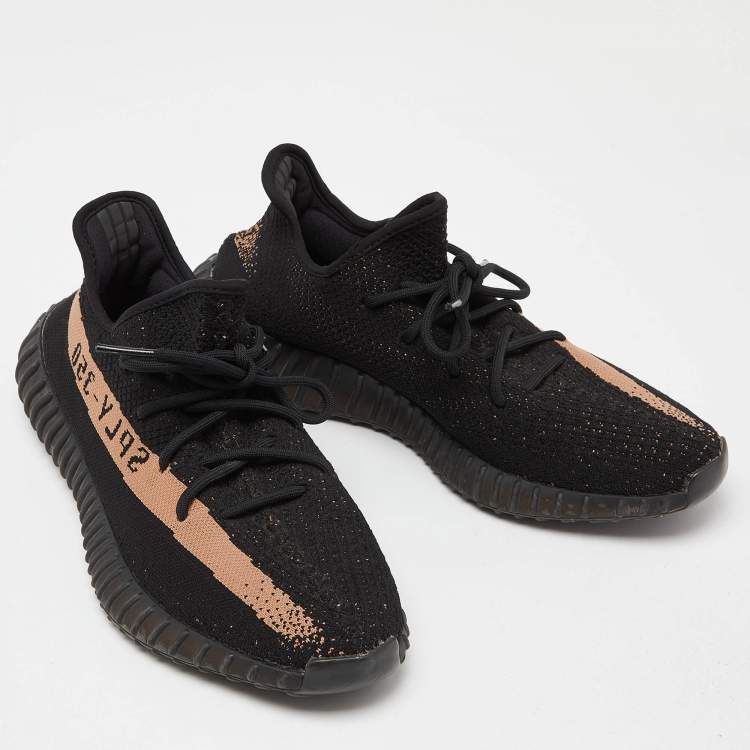 Pre Owned Yeezy x Adidas Black Knit Fabric Boost-350-V2-Core-Black Copper Sneakers Size 44 1/3