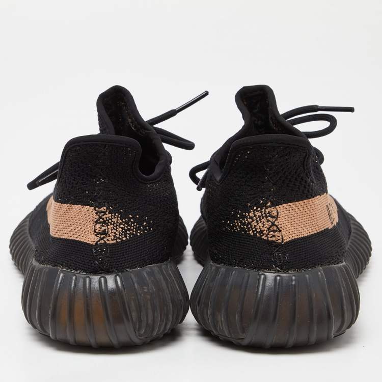 Pre Owned Yeezy x Adidas Black Knit Fabric Boost-350-V2-Core-Black Copper Sneakers Size 44 1/3