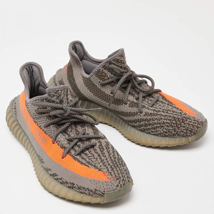 Pre Owned Yeezy x Adidas Grey Knit Fabric Boots 350 V2 Belga Non Reflective Sneakers Size 44
