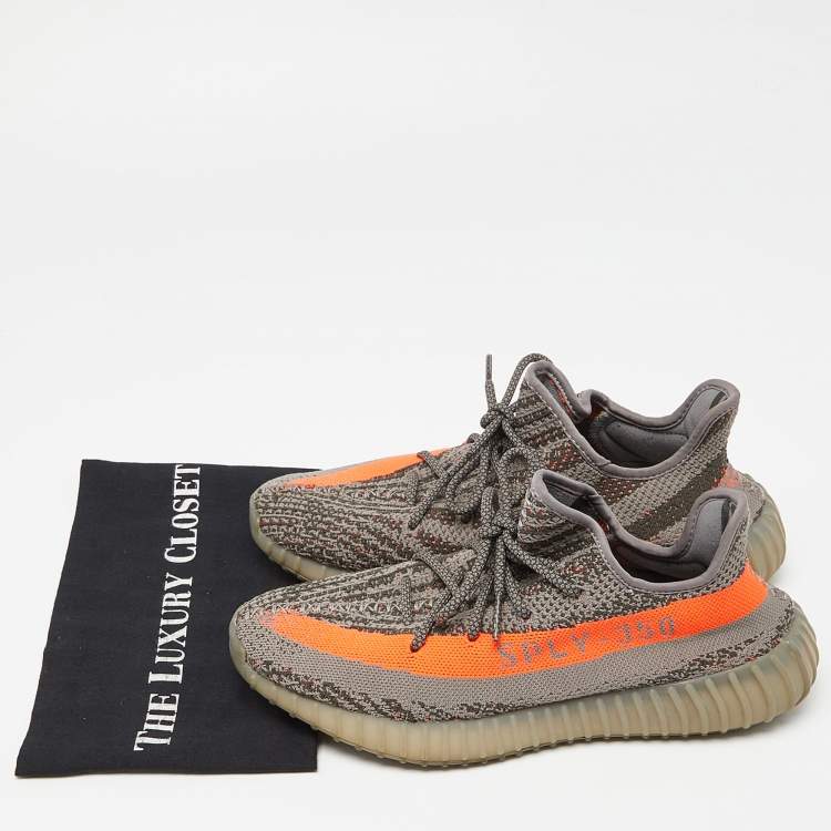 Pre Owned Yeezy x Adidas Grey Knit Fabric Boots 350 V2 Belga Non Reflective Sneakers Size 44
