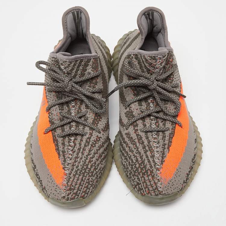 Pre Owned Yeezy x Adidas Grey Knit Fabric Boots 350 V2 Belga Non Reflective Sneakers Size 44