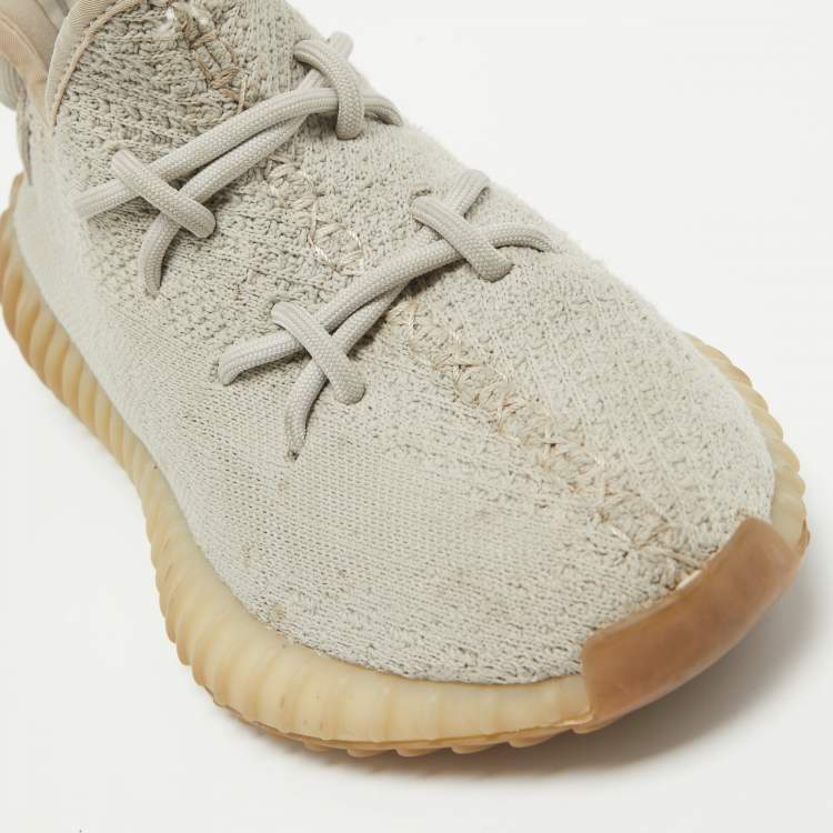Pre Owned Yeezy x Adidas Grey Knit Fabric Boost 350 V2 Sesame Sneakers Size 37 1/3