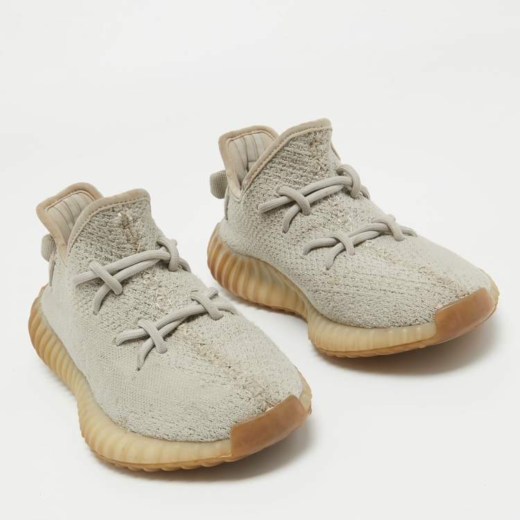 Pre Owned Yeezy x Adidas Grey Knit Fabric Boost 350 V2 Sesame Sneakers Size 37 1/3