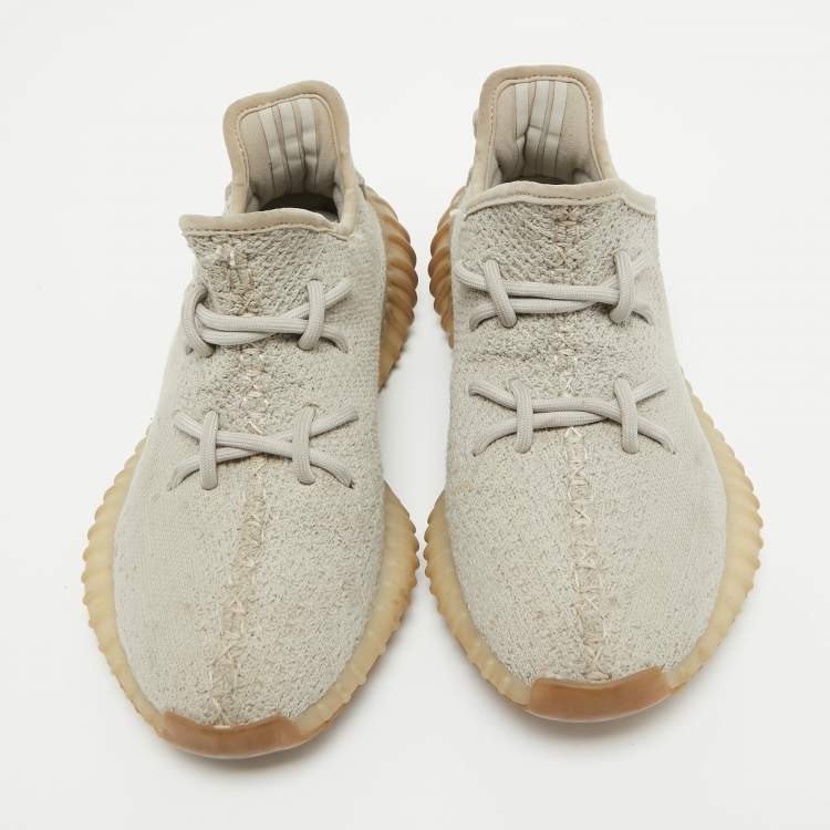 Pre Owned Yeezy x Adidas Grey Knit Fabric Boost 350 V2 Sesame Sneakers Size 37 1/3